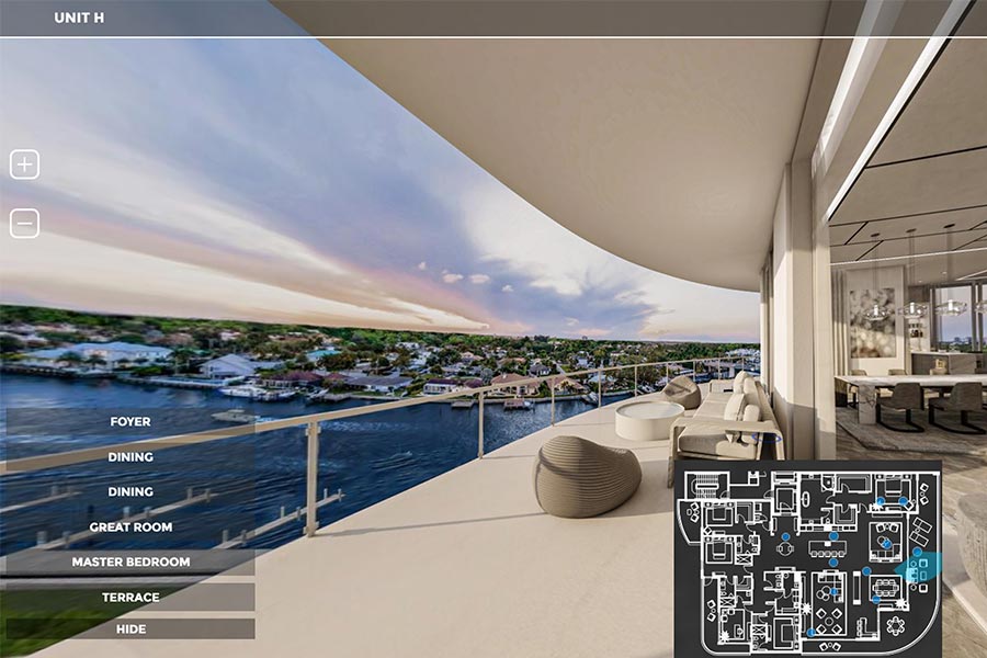 Ocean view with modern architecture